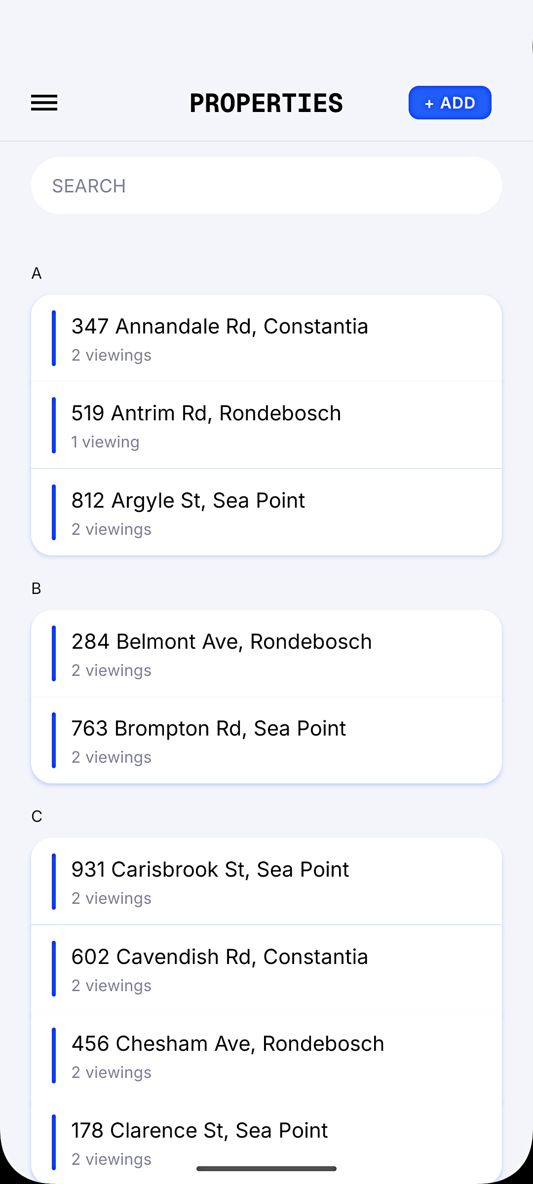 Properties screen