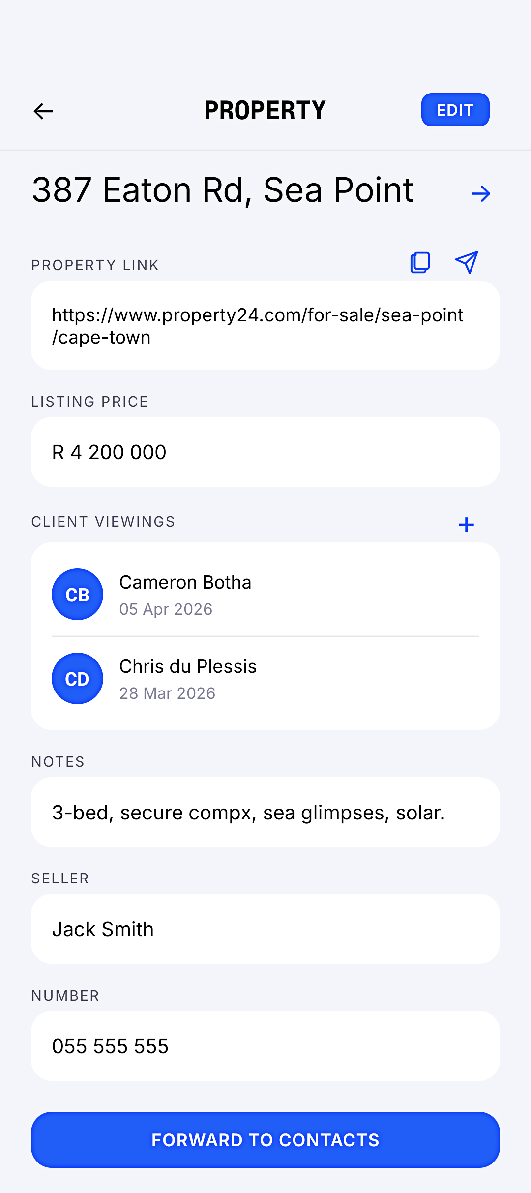 Property detail screen